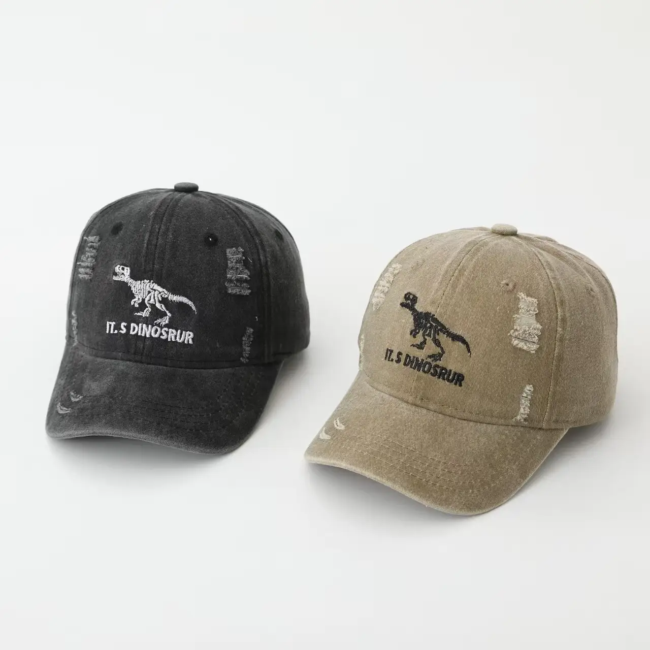 Kids Baseball Caps Korean Fashion Retro Dinosaur Green Gray Beige — feature 5