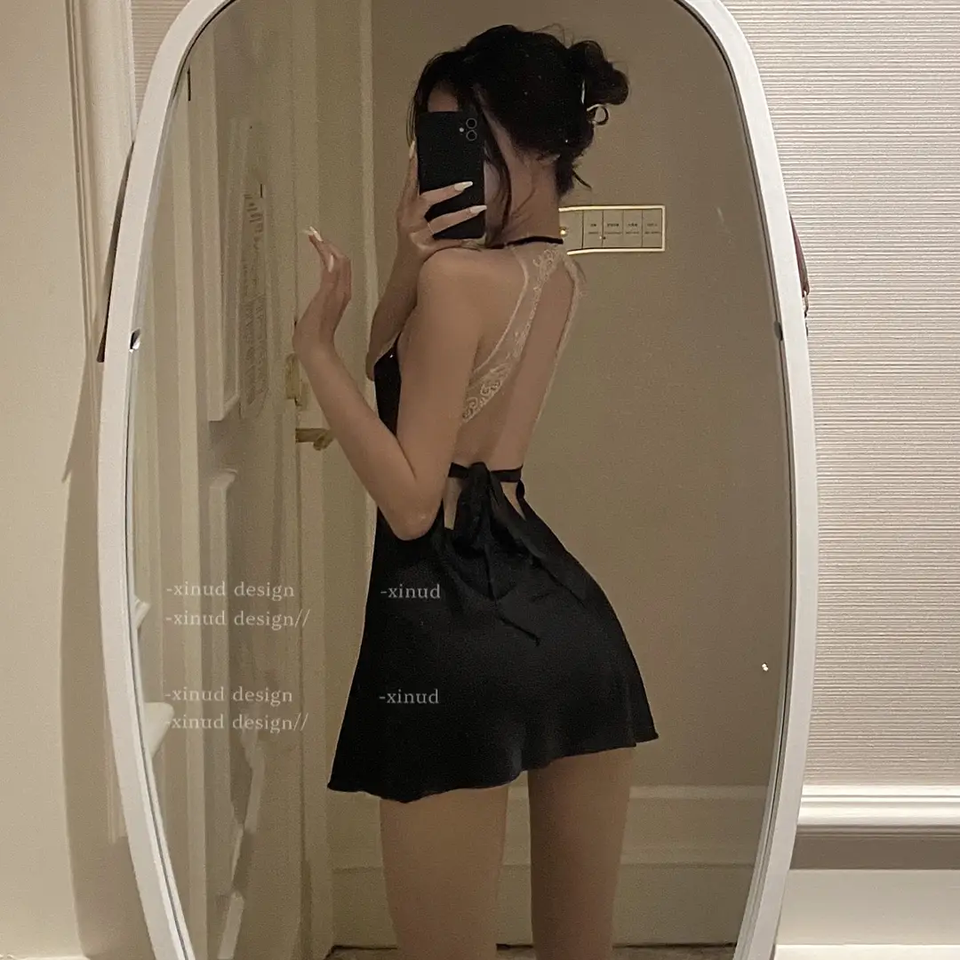 Sexy Lingerie Deep V Halter Neck Nightdress Women Backless Temptation Hot Satin Camisole Nightgown Lace Wholesale Spicy Girl — feature 6