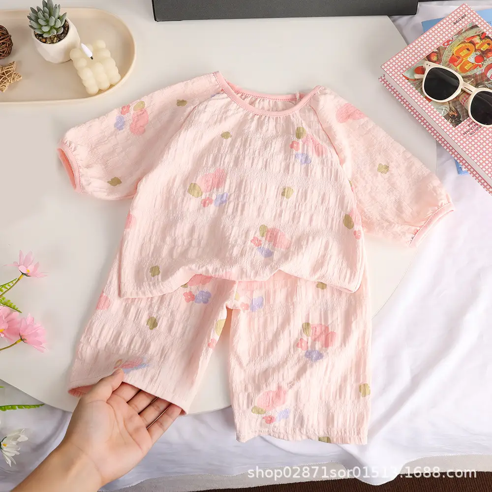 Summer Home Wear Set for Boys and Girls, Elastic Collar, Short-Sleeved Shorts, Pajamas, Breathable Two-Piece Set, Trendy and Breathable