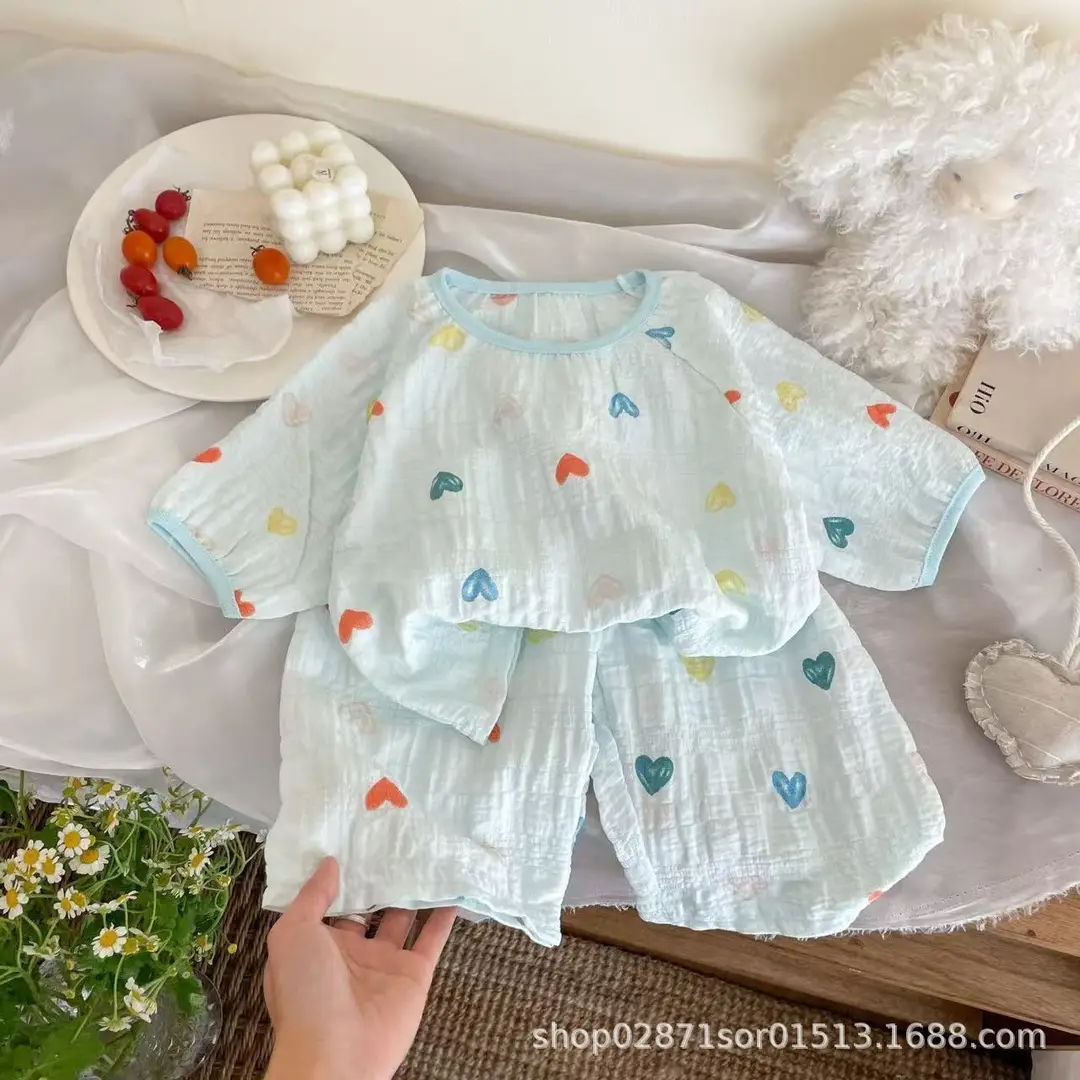 Summer Home Wear Set for Boys and Girls, Elastic Collar, Short-Sleeved Shorts, Pajamas, Breathable Two-Piece Set, Trendy and Breathable