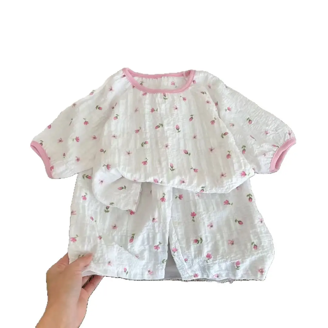 Summer Home Wear Set for Boys and Girls, Elastic Collar, Short-Sleeved Shorts, Pajamas, Breathable Two-Piece Set, Trendy and Breathable