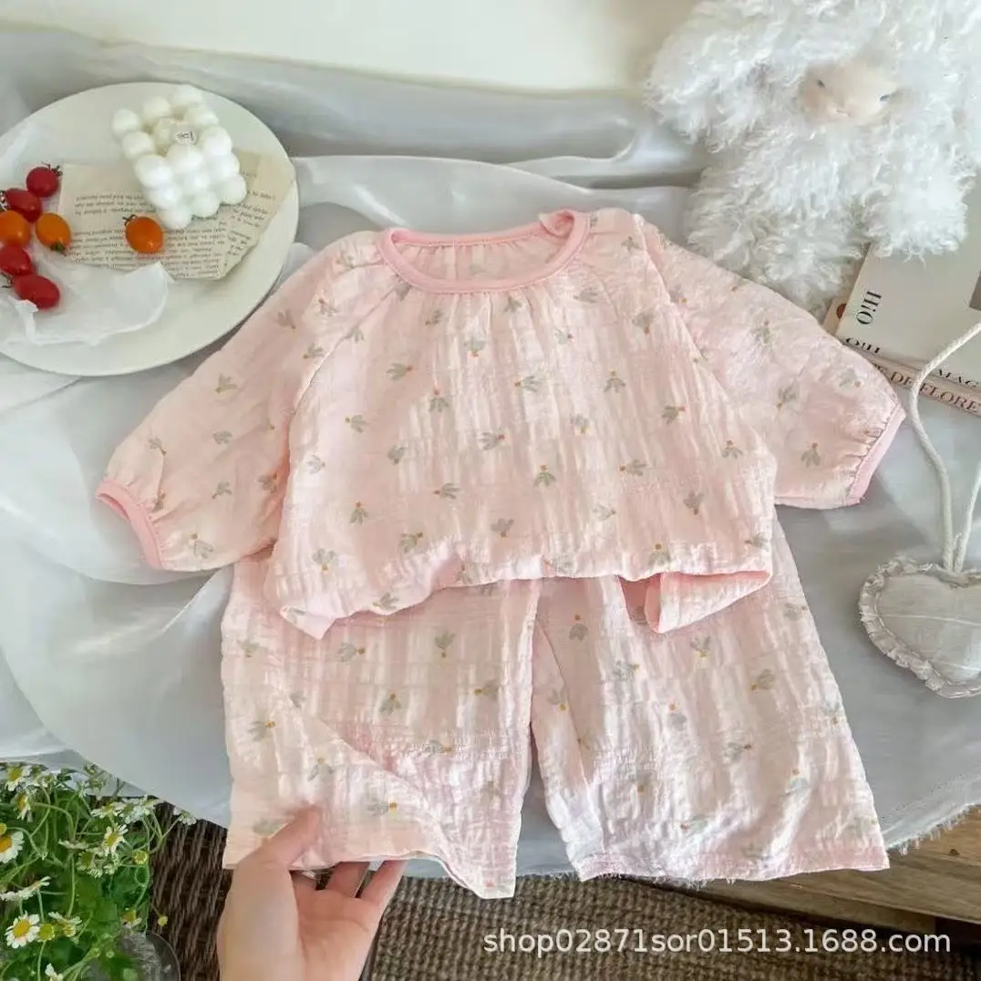 Summer Home Wear Set for Boys and Girls, Elastic Collar, Short-Sleeved Shorts, Pajamas, Breathable Two-Piece Set, Trendy and Breathable — feature 2