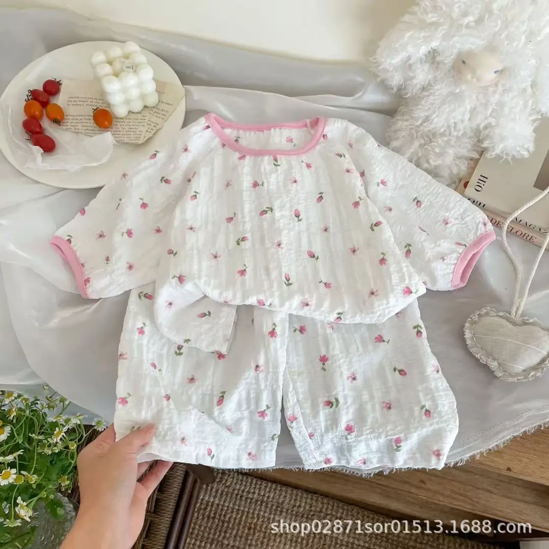 Summer Home Wear Set for Boys and Girls, Elastic Collar, Short-Sleeved Shorts, Pajamas, Breathable Two-Piece Set, Trendy and Breathable — feature 5