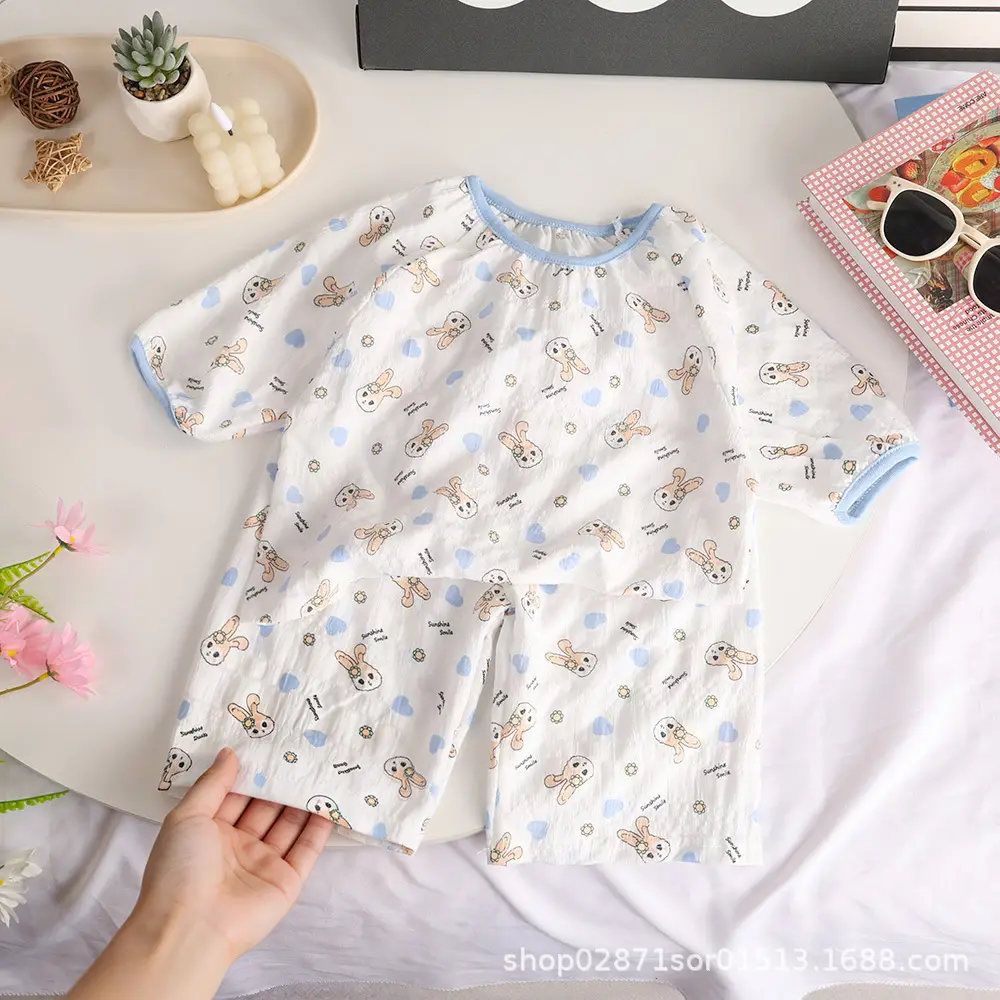 Summer Home Wear Set for Boys and Girls, Elastic Collar, Short-Sleeved Shorts, Pajamas, Breathable Two-Piece Set, Trendy and Breathable