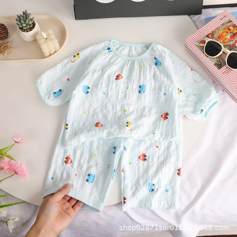 Summer Home Wear Set for Boys and Girls, Elastic Collar, Short-Sleeved Shorts, Pajamas, Breathable Two-Piece Set, Trendy and Breathable