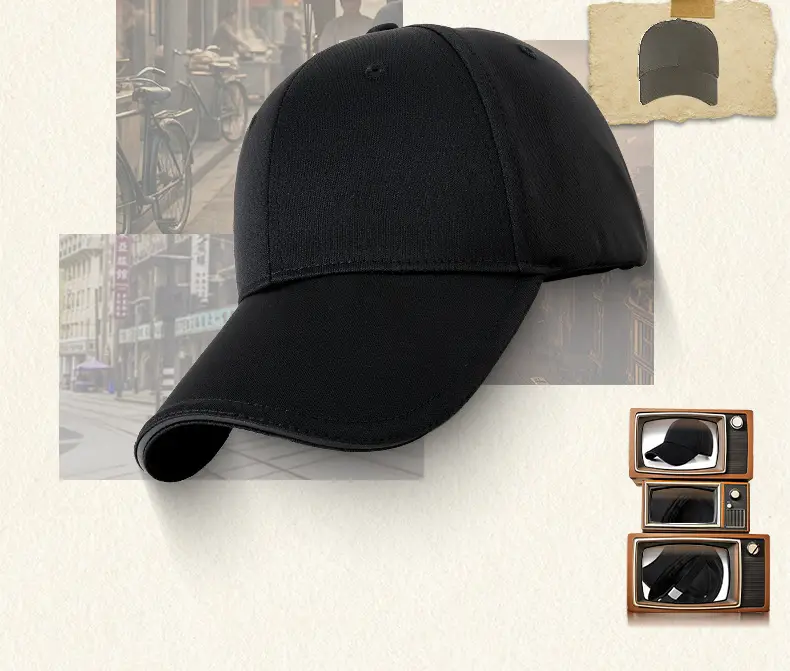 Men Black Baseball Cap with Sandwich Brim — feature 2
