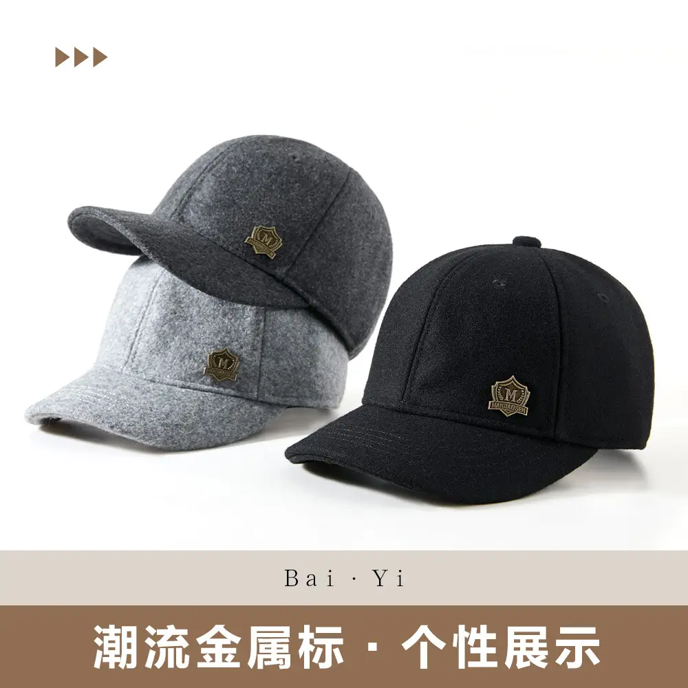 Winter Woolen Baseball Cap Black Adjustable Elderly Men