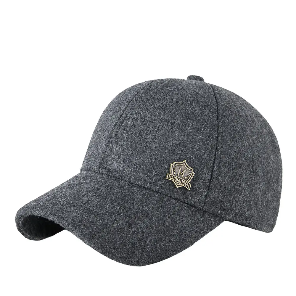 Winter Woolen Baseball Cap Black Adjustable Elderly Men