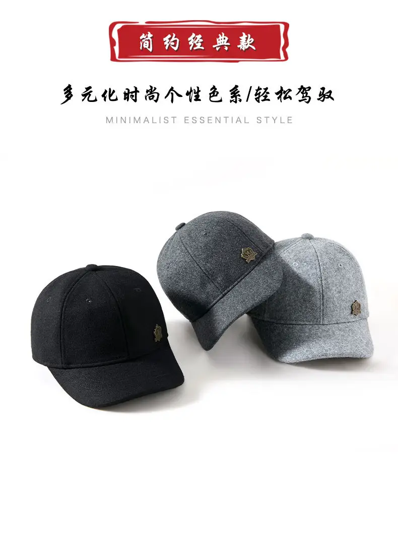 Winter Woolen Baseball Cap Black Adjustable Elderly Men — feature 16