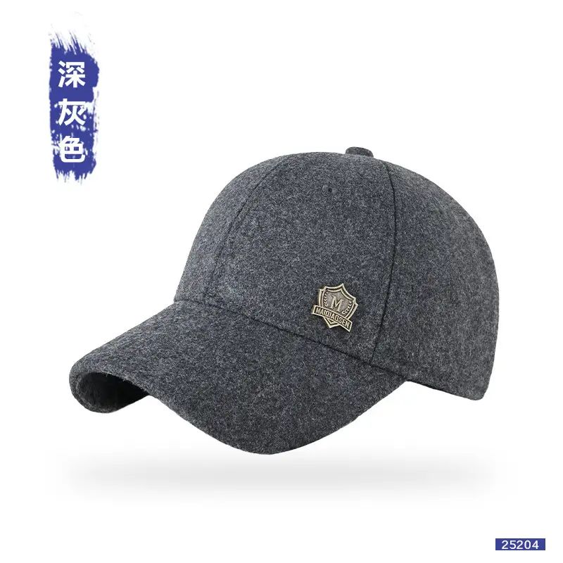 Winter Woolen Baseball Cap Black Adjustable Elderly Men