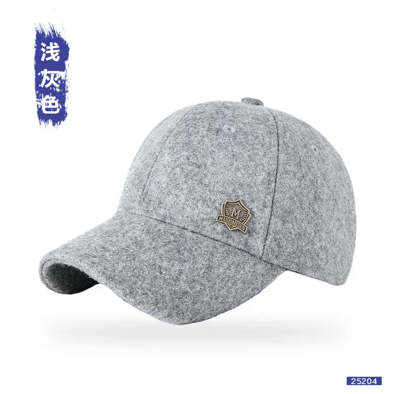 Winter Woolen Baseball Cap Black Adjustable Elderly Men