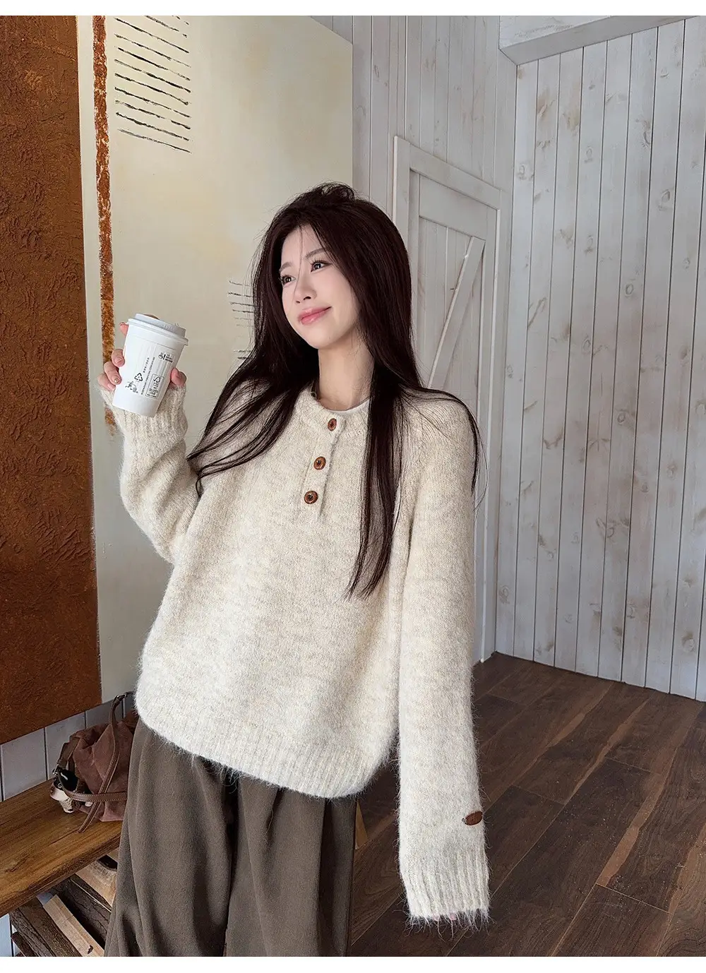 Henry Collar Knitted Sweater for Women in Autumn and Winter, Thickeneded and Warm Button Design, Long Sleeves, Fashionable Soft and Waxy Inner Layering Top — feature 10