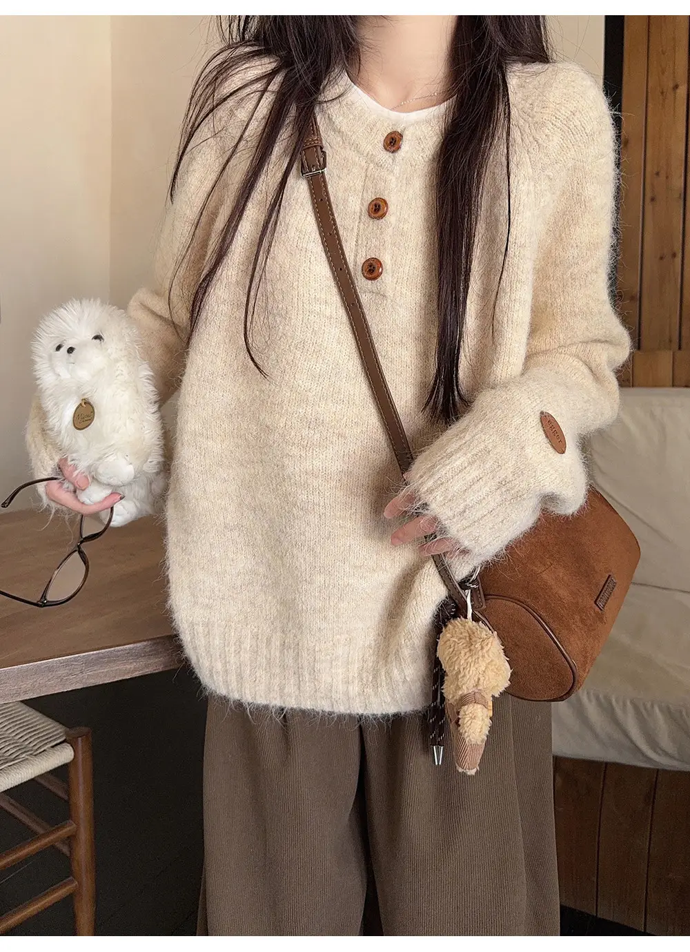 Henry Collar Knitted Sweater for Women in Autumn and Winter, Thickeneded and Warm Button Design, Long Sleeves, Fashionable Soft and Waxy Inner Layering Top — feature 15