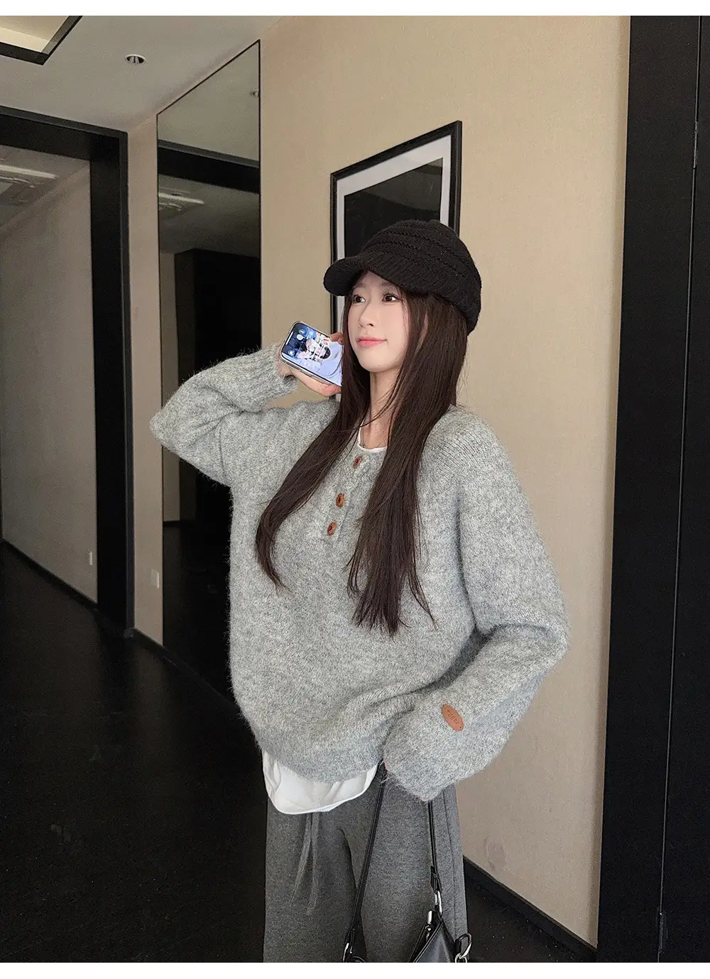Henry Collar Knitted Sweater for Women in Autumn and Winter, Thickeneded and Warm Button Design, Long Sleeves, Fashionable Soft and Waxy Inner Layering Top — feature 18