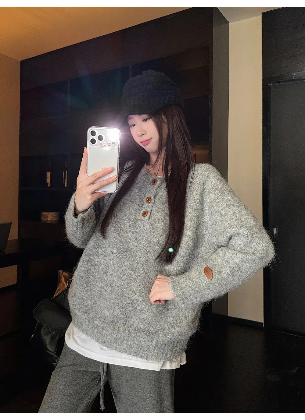 Henry Collar Knitted Sweater for Women in Autumn and Winter, Thickeneded and Warm Button Design, Long Sleeves, Fashionable Soft and Waxy Inner Layering Top — feature 22