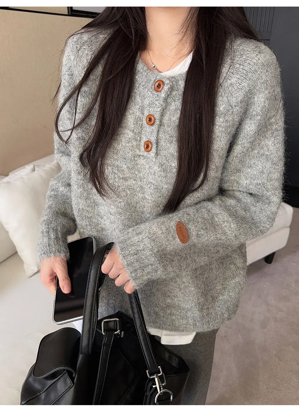 Henry Collar Knitted Sweater for Women in Autumn and Winter, Thickeneded and Warm Button Design, Long Sleeves, Fashionable Soft and Waxy Inner Layering Top — feature 23