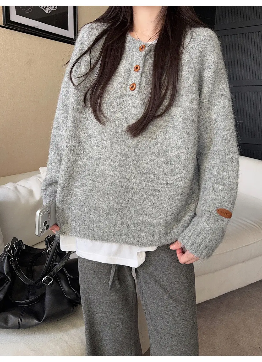 Henry Collar Knitted Sweater for Women in Autumn and Winter, Thickeneded and Warm Button Design, Long Sleeves, Fashionable Soft and Waxy Inner Layering Top — feature 25