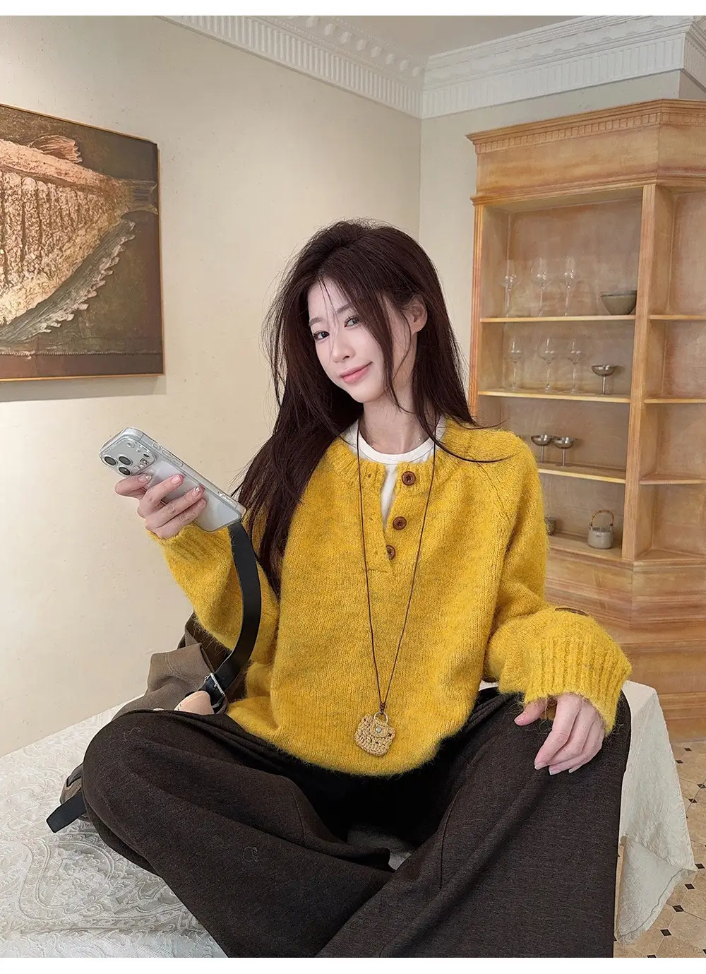Henry Collar Knitted Sweater for Women in Autumn and Winter, Thickeneded and Warm Button Design, Long Sleeves, Fashionable Soft and Waxy Inner Layering Top — feature 26