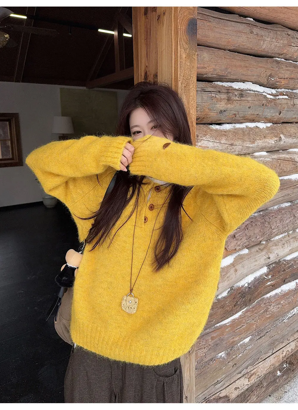 Henry Collar Knitted Sweater for Women in Autumn and Winter, Thickeneded and Warm Button Design, Long Sleeves, Fashionable Soft and Waxy Inner Layering Top — feature 27