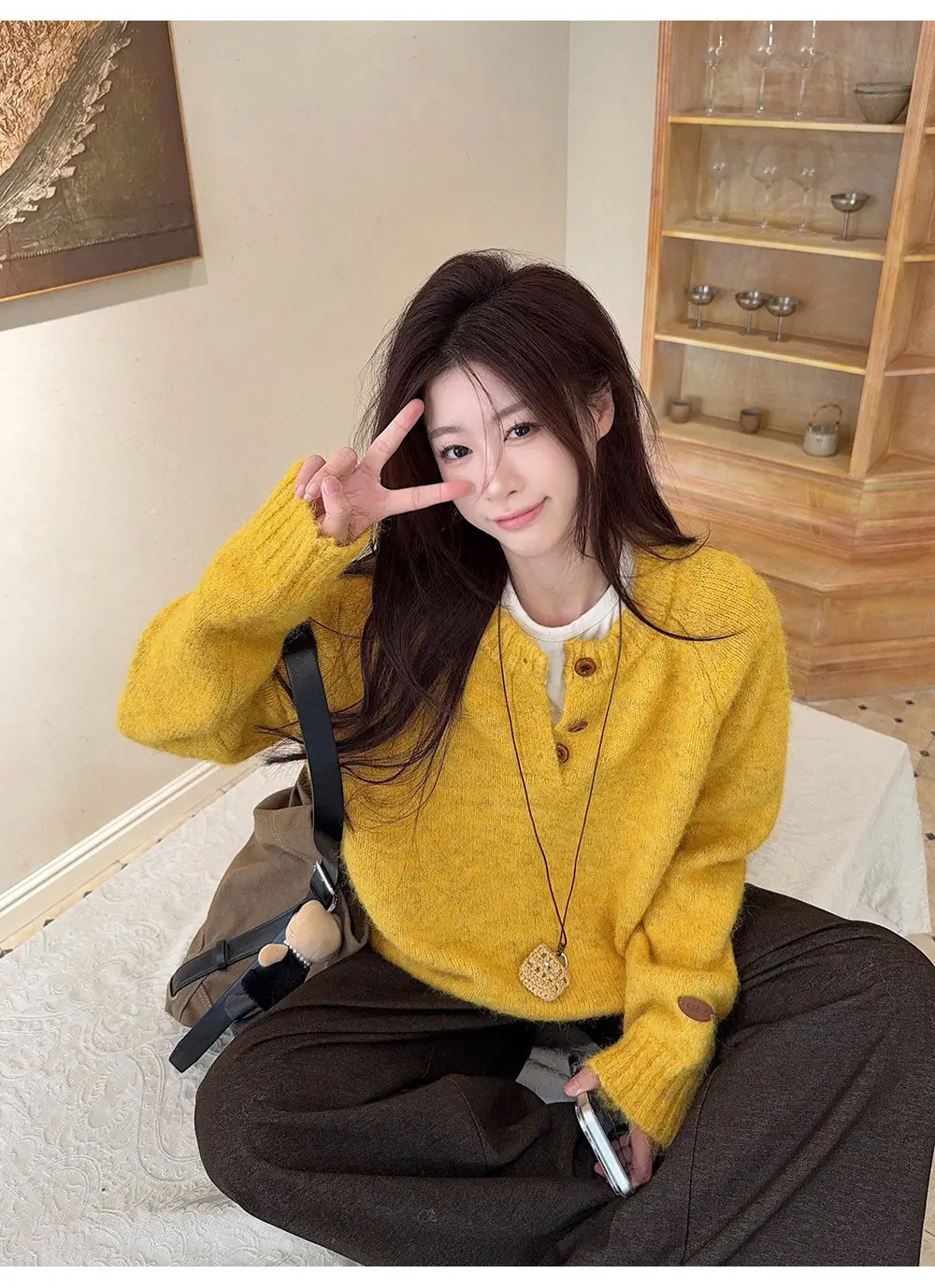 Henry Collar Knitted Sweater for Women in Autumn and Winter, Thickeneded and Warm Button Design, Long Sleeves, Fashionable Soft and Waxy Inner Layering Top — feature 28