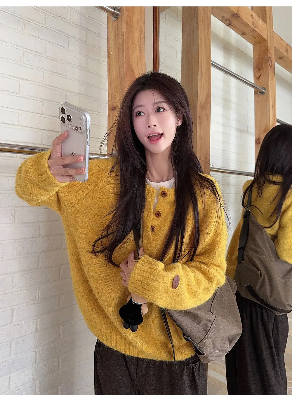 Henry Collar Knitted Sweater for Women in Autumn and Winter, Thickeneded and Warm Button Design, Long Sleeves, Fashionable Soft and Waxy Inner Layering Top — feature 29