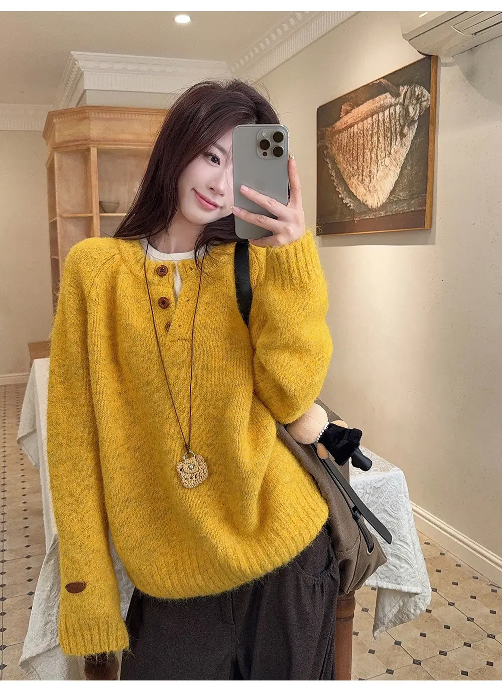 Henry Collar Knitted Sweater for Women in Autumn and Winter, Thickeneded and Warm Button Design, Long Sleeves, Fashionable Soft and Waxy Inner Layering Top — feature 31