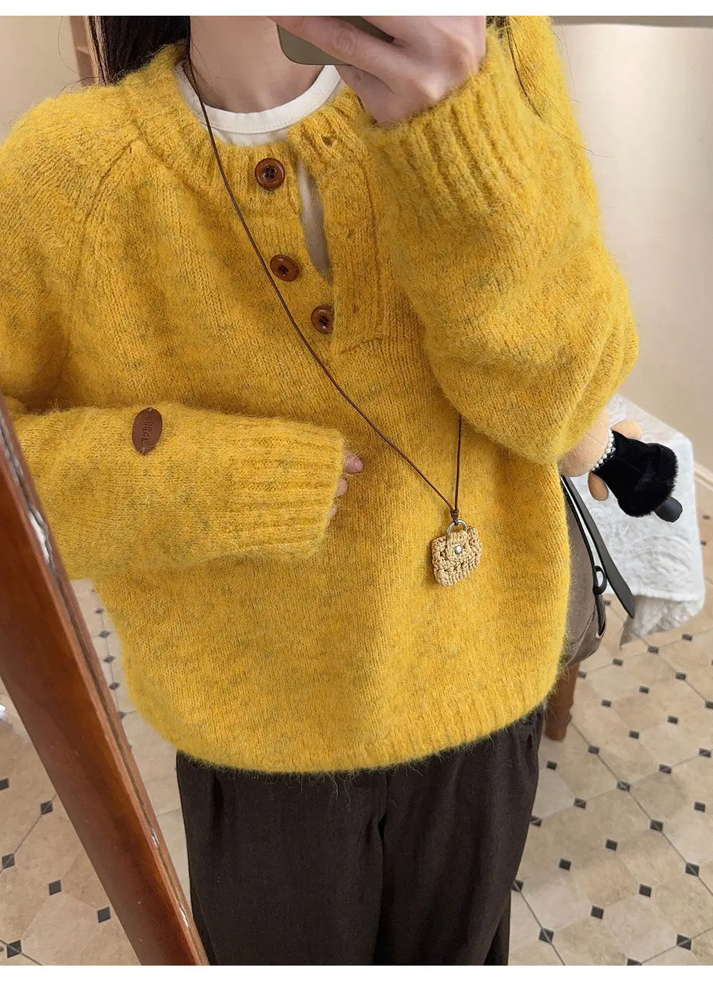 Henry Collar Knitted Sweater for Women in Autumn and Winter, Thickeneded and Warm Button Design, Long Sleeves, Fashionable Soft and Waxy Inner Layering Top — feature 32