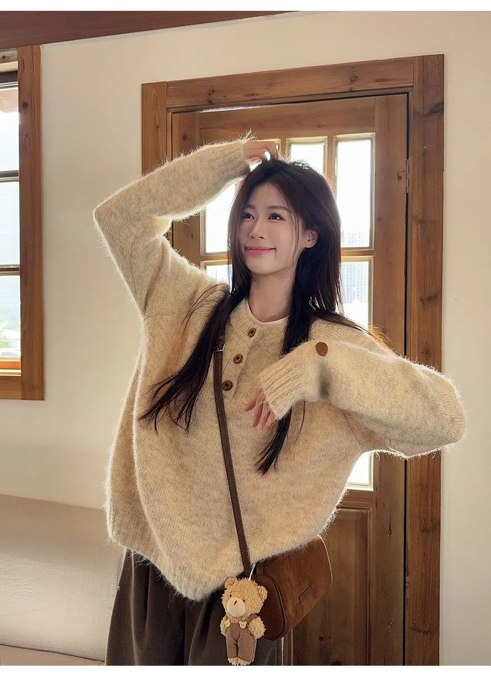 Henry Collar Knitted Sweater for Women in Autumn and Winter, Thickeneded and Warm Button Design, Long Sleeves, Fashionable Soft and Waxy Inner Layering Top — feature 7