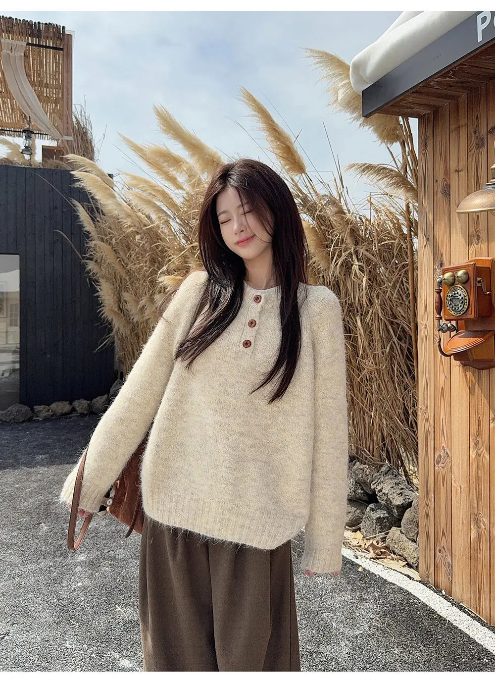 Henry Collar Knitted Sweater for Women in Autumn and Winter, Thickeneded and Warm Button Design, Long Sleeves, Fashionable Soft and Waxy Inner Layering Top — feature 9