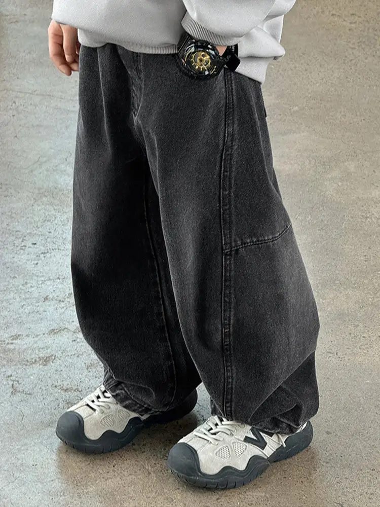 Boys' Spring Pants, Autumn Jeans, Spring and Autumn Straight-Leg Pants, Big Kids' 2026 New Style, Curved Pants, Wide-Leg Pants