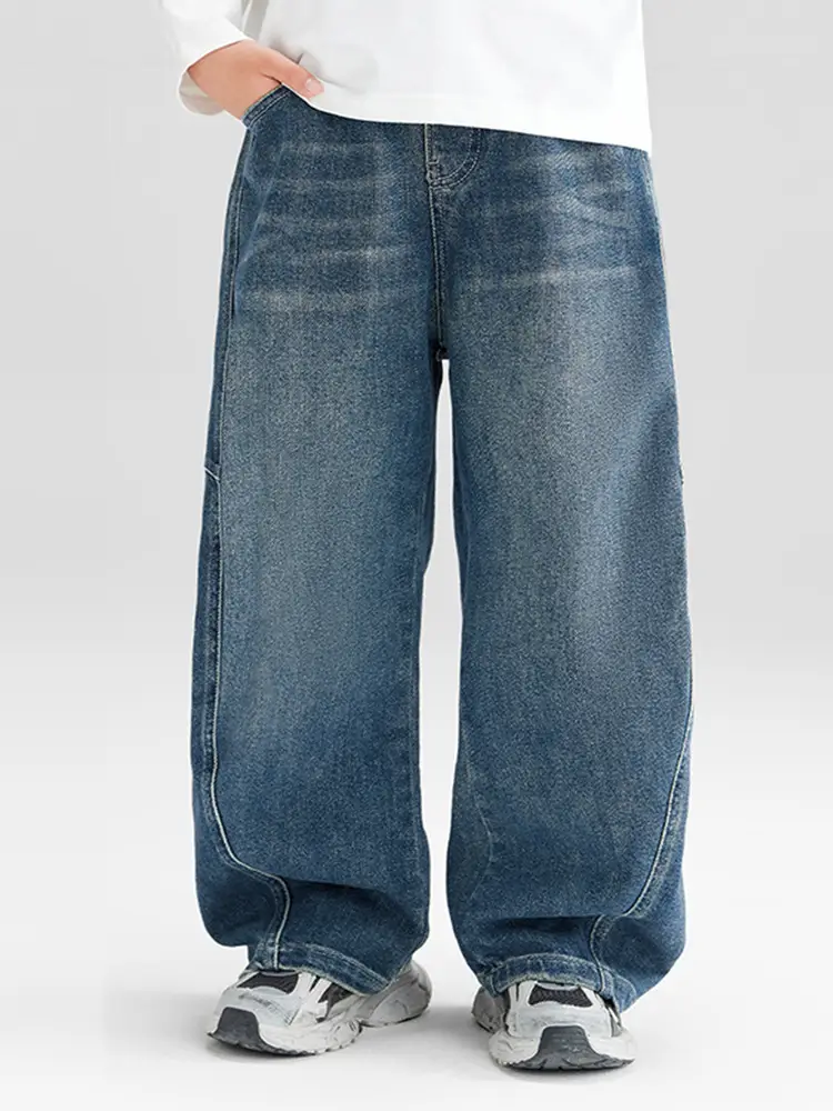 Boys' Spring Pants, Autumn Jeans, Spring and Autumn Straight-Leg Pants, Big Kids' 2026 New Style, Curved Pants, Wide-Leg Pants