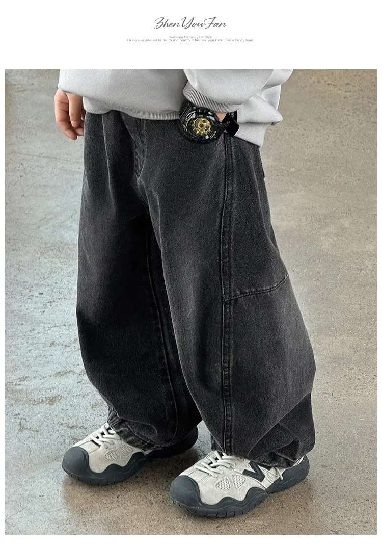 Boys' Spring Pants, Autumn Jeans, Spring and Autumn Straight-Leg Pants, Big Kids' 2026 New Style, Curved Pants, Wide-Leg Pants — feature 7