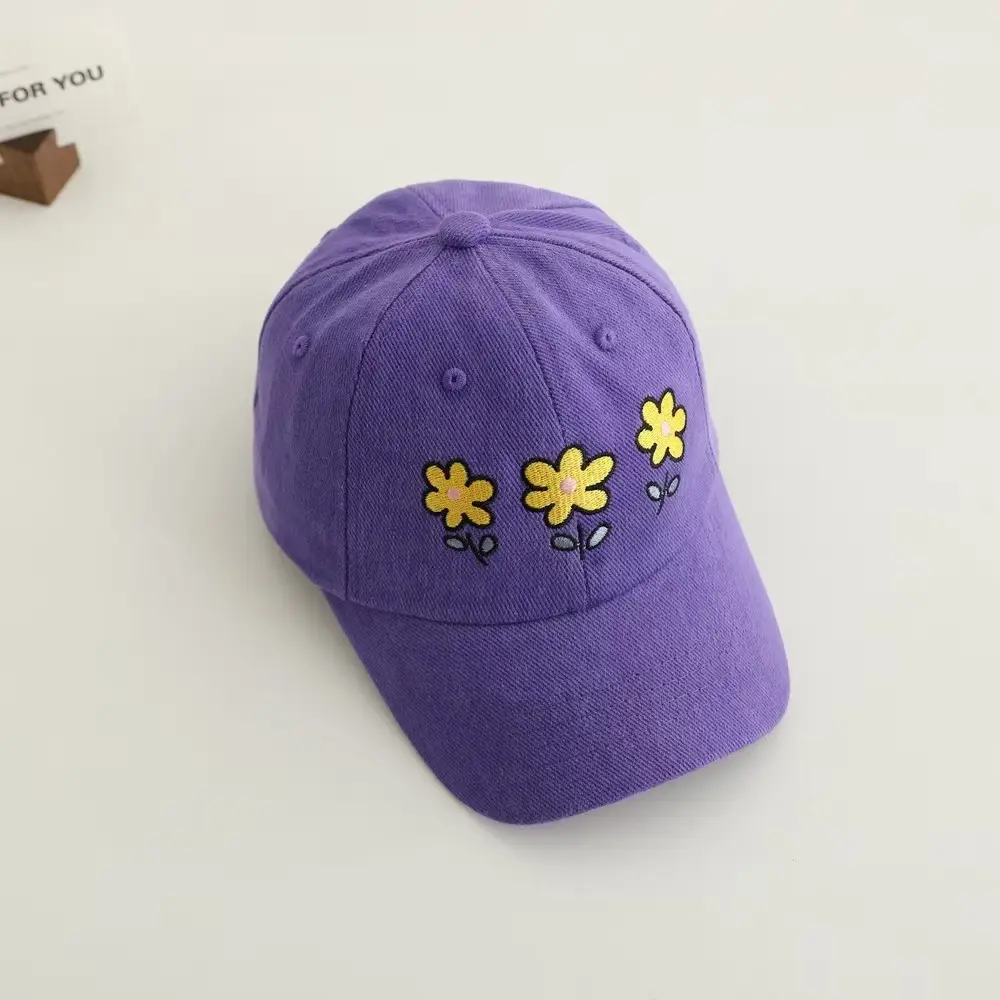 Children's Purple Flower Embroidered Peaked Cap — feature 11
