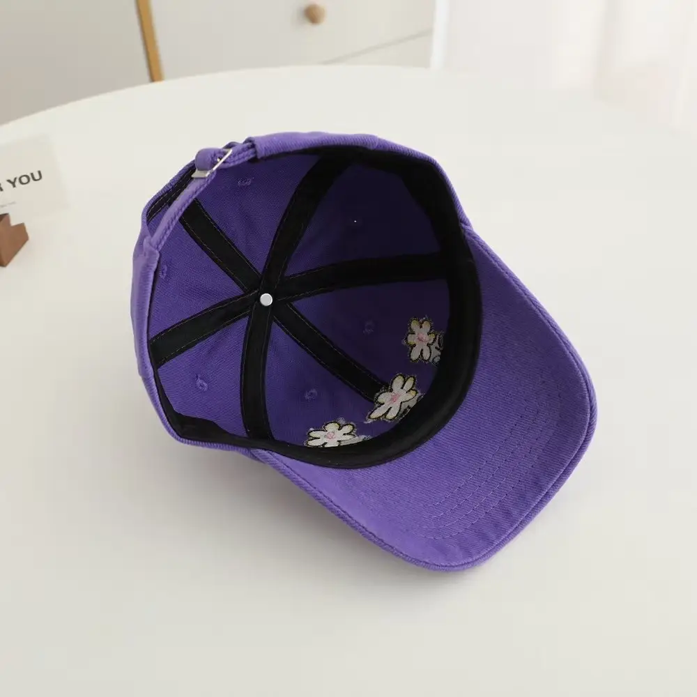 Children's Purple Flower Embroidered Peaked Cap — feature 13