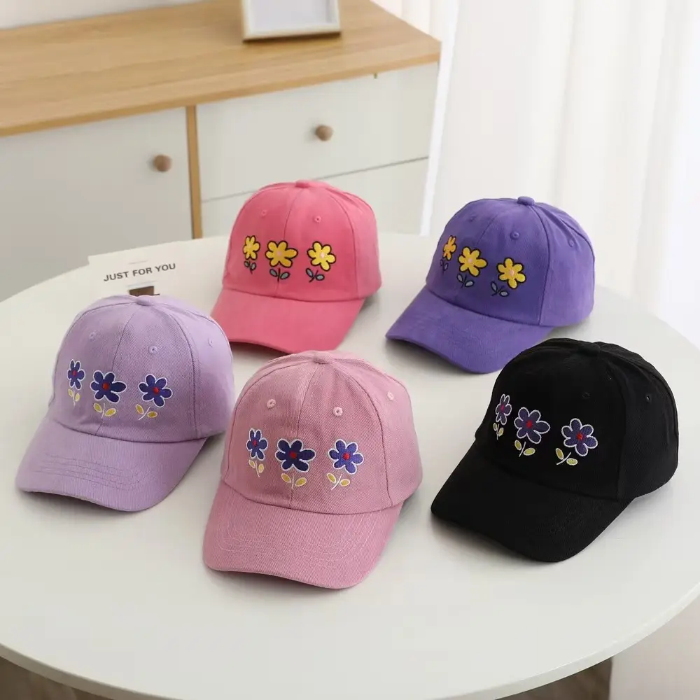 Children's Purple Flower Embroidered Peaked Cap — feature 2