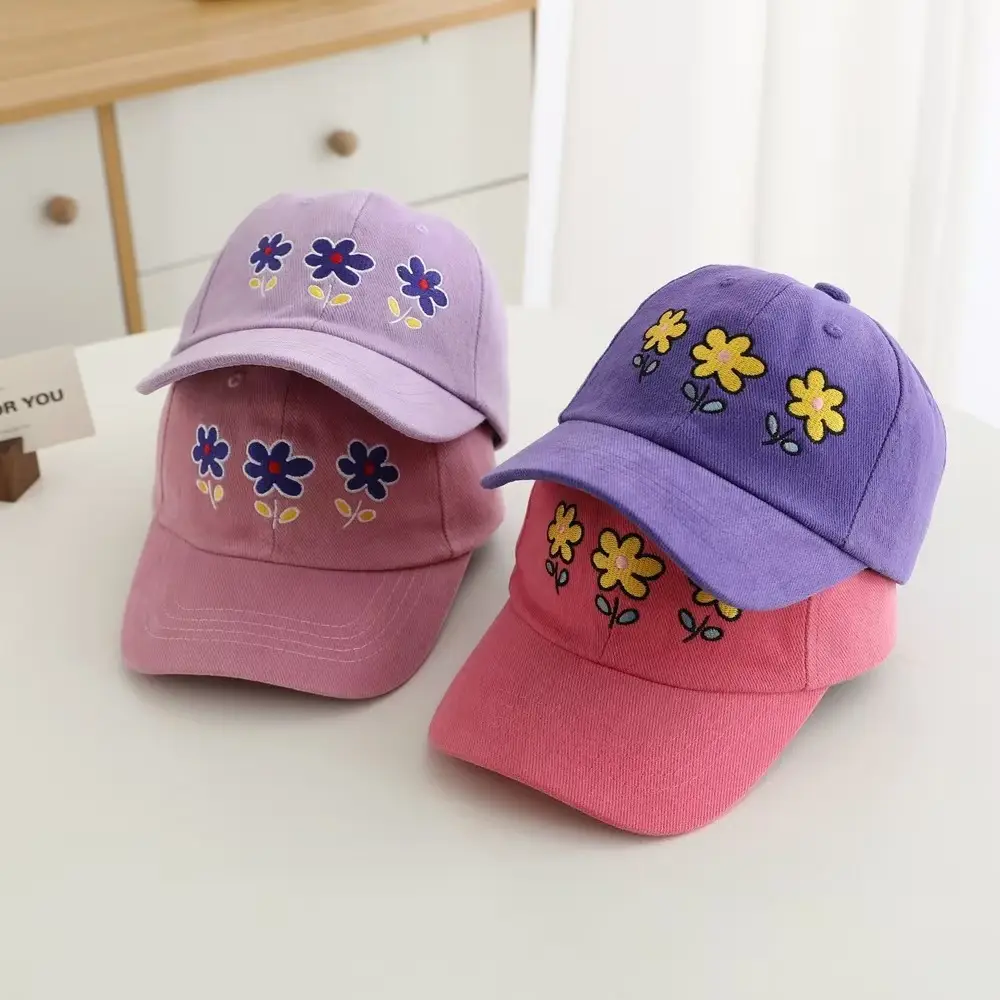 Children's Purple Flower Embroidered Peaked Cap — feature 3
