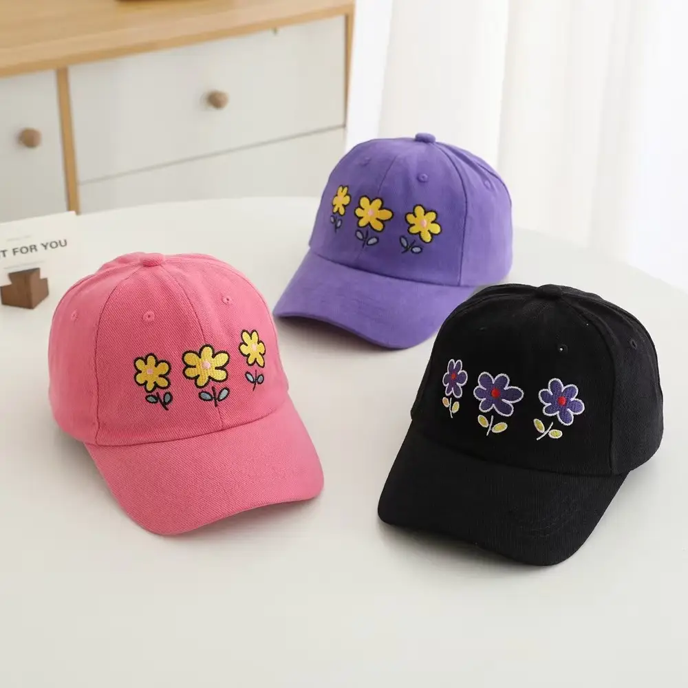 Children's Purple Flower Embroidered Peaked Cap — feature 4
