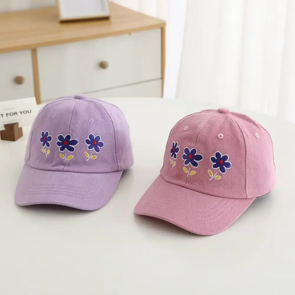 Children's Purple Flower Embroidered Peaked Cap — feature 5