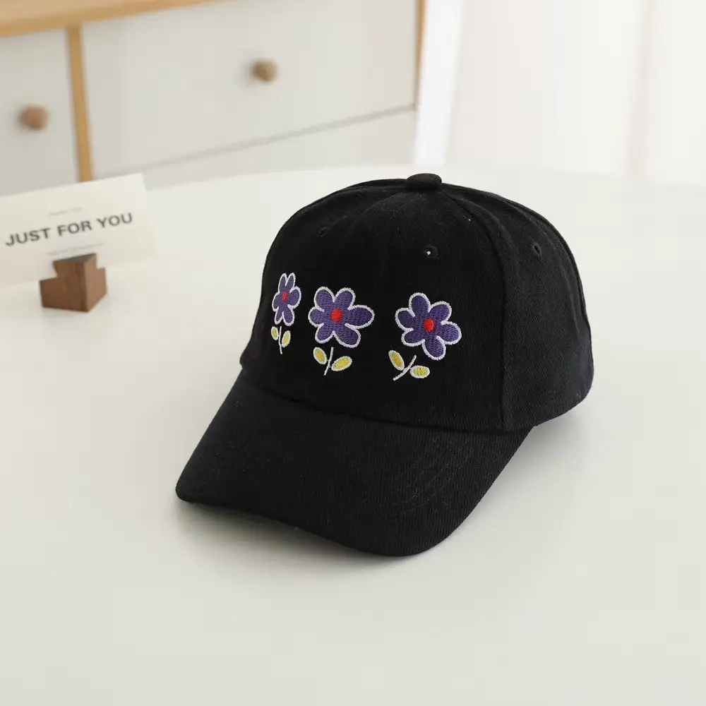 Children's Purple Flower Embroidered Peaked Cap — feature 6