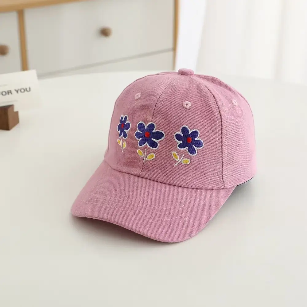 Children's Purple Flower Embroidered Peaked Cap — feature 7