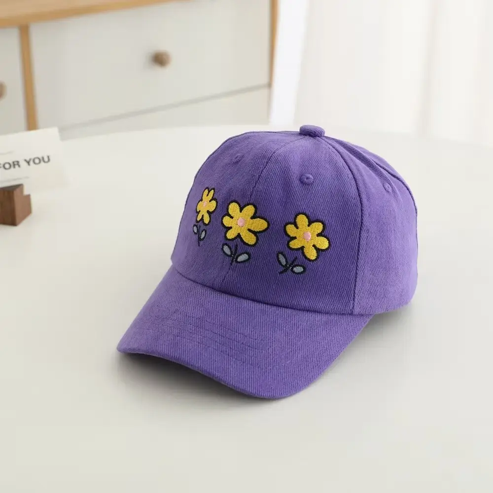 Children's Purple Flower Embroidered Peaked Cap - Image 2