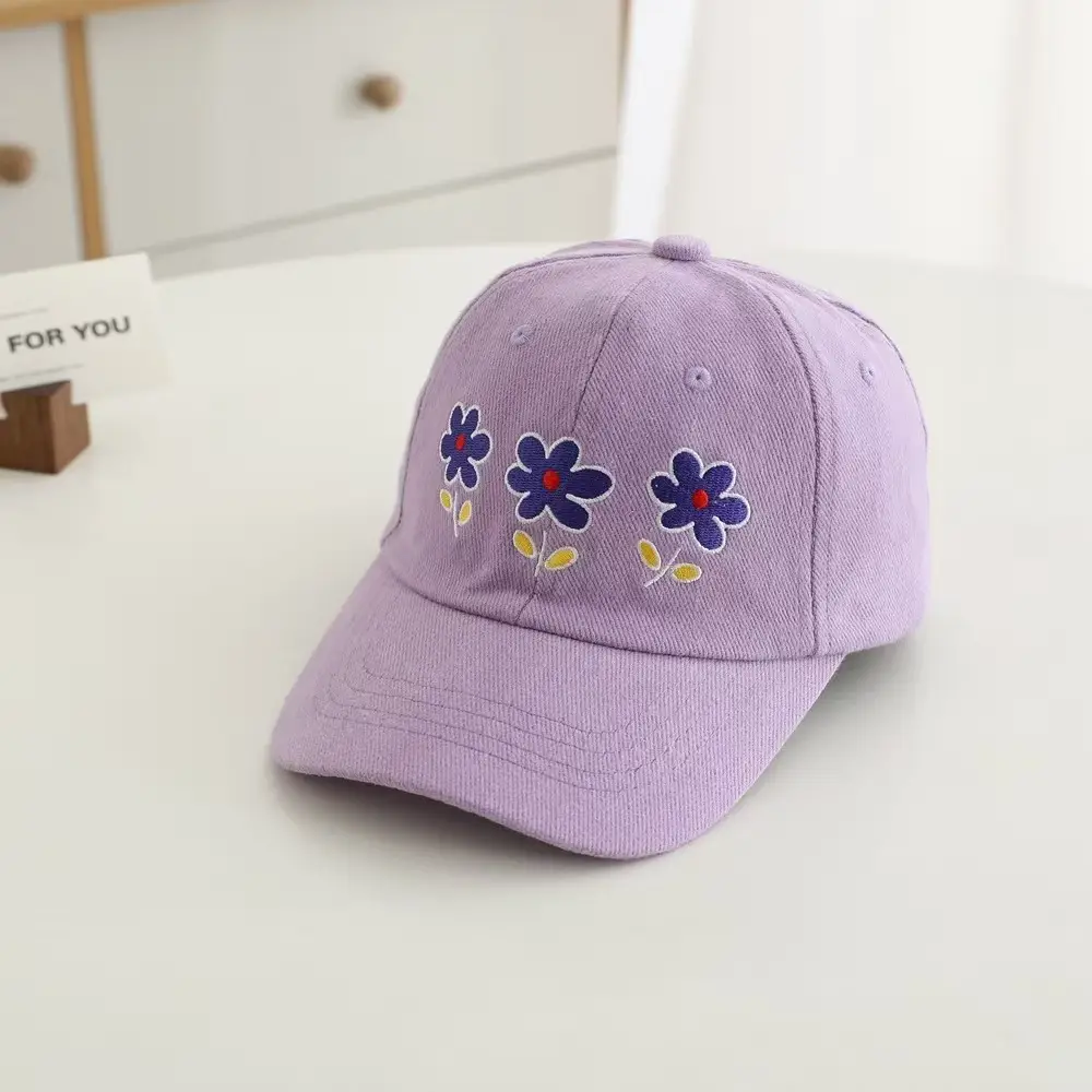 Children's Purple Flower Embroidered Peaked Cap - Image 3