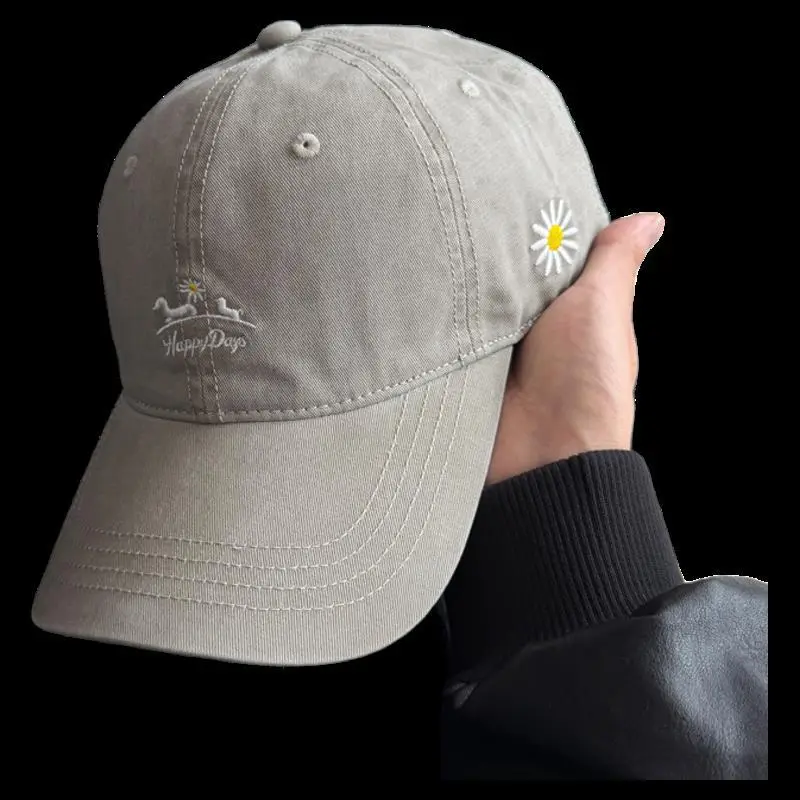 Gray Daisy Embroidered Duckbill Cap for Women