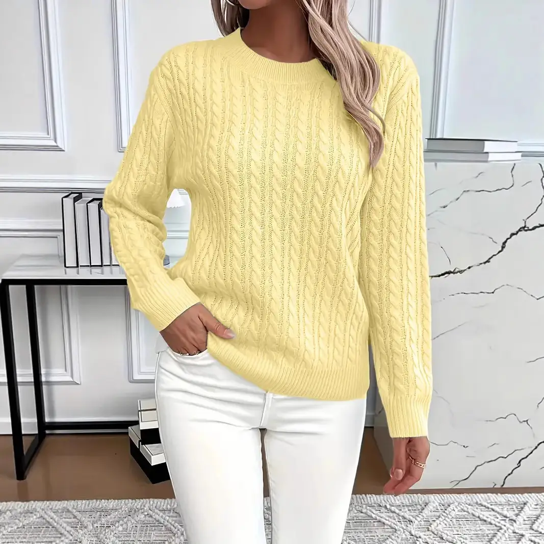 Cross-Border Round Neck Thick Cable-Knit Faux Wool Sweater for Women 2025 Autumn/Winter Top Base Sweater Women 2026 Spring Knitwear