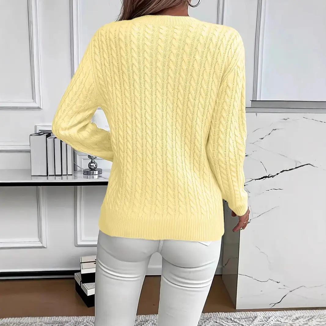 Cross-Border Round Neck Thick Cable-Knit Faux Wool Sweater for Women 2025 Autumn/Winter Top Base Sweater Women 2026 Spring Knitwear