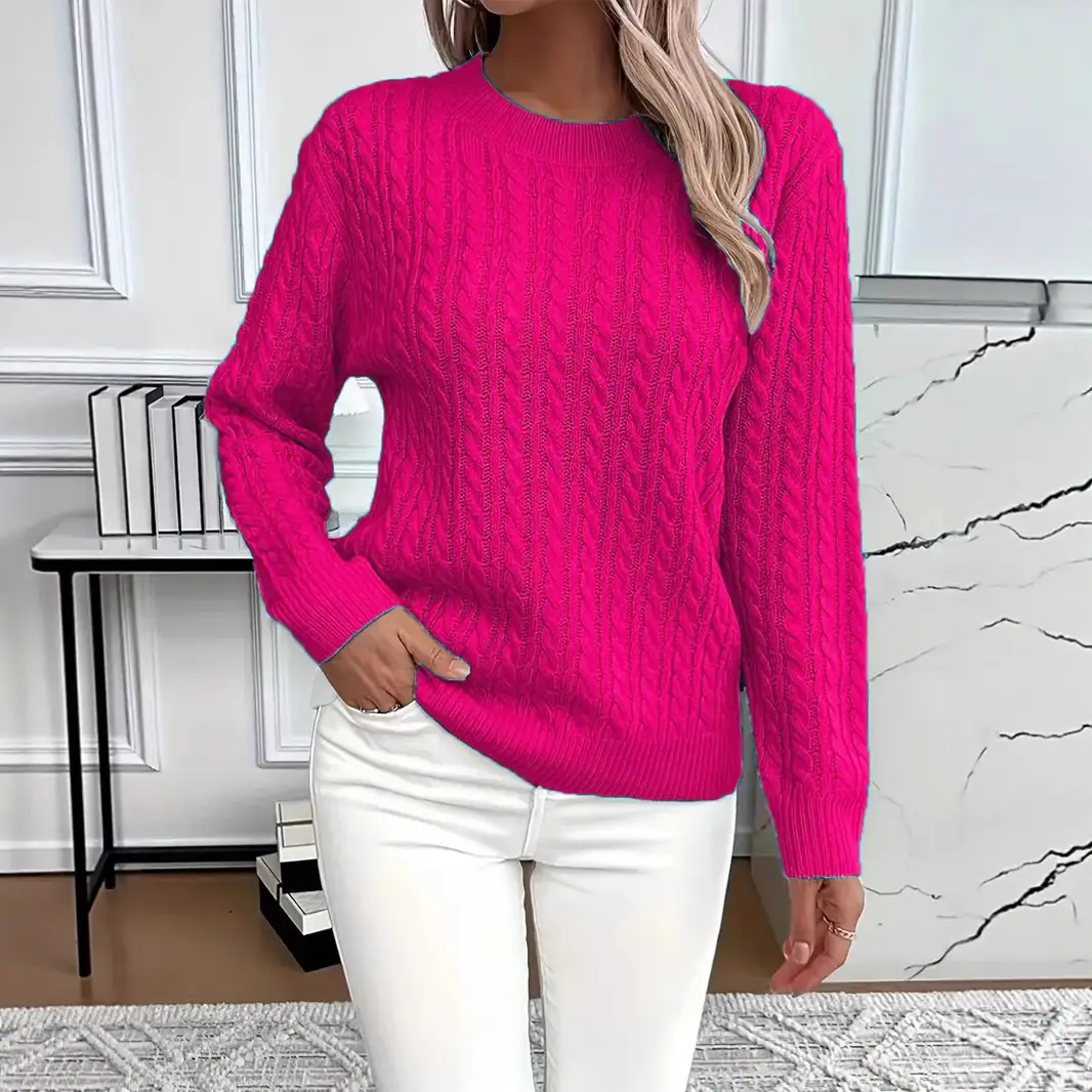 Cross-Border Round Neck Thick Cable-Knit Faux Wool Sweater for Women 2025 Autumn/Winter Top Base Sweater Women 2026 Spring Knitwear