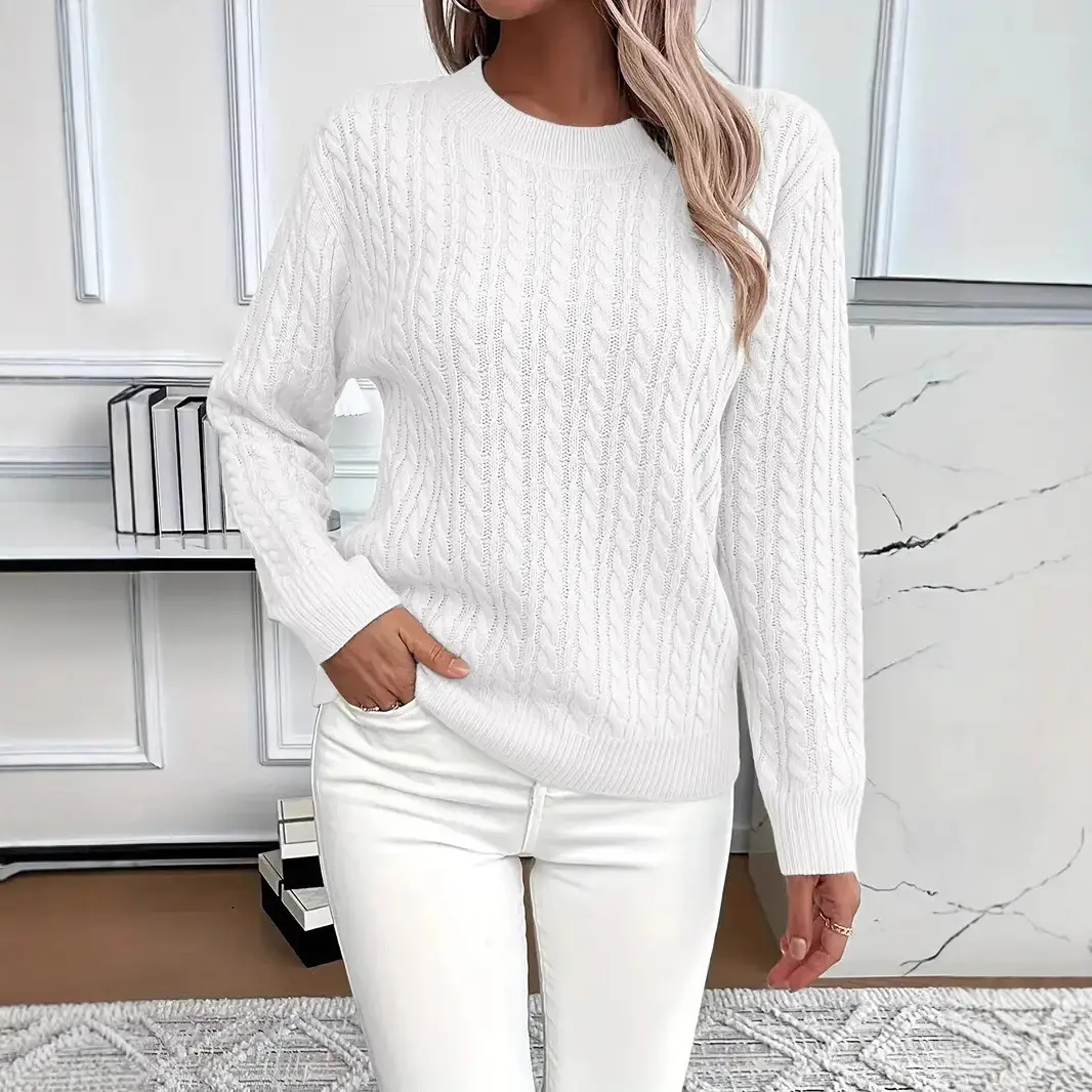 Cross-Border Round Neck Thick Cable-Knit Faux Wool Sweater for Women 2025 Autumn/Winter Top Base Sweater Women 2026 Spring Knitwear