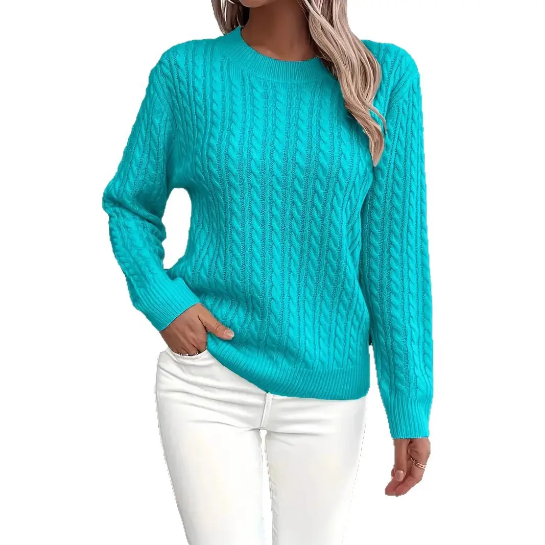 Cross-Border Round Neck Thick Cable-Knit Faux Wool Sweater for Women 2025 Autumn/Winter Top Base Sweater Women 2026 Spring Knitwear