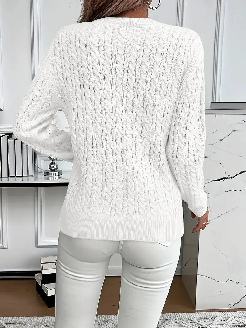Cross-Border Round Neck Thick Cable-Knit Faux Wool Sweater for Women 2025 Autumn/Winter Top Base Sweater Women 2026 Spring Knitwear — feature 11