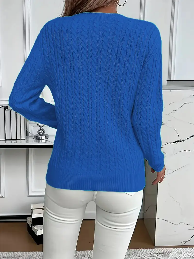 Cross-Border Round Neck Thick Cable-Knit Faux Wool Sweater for Women 2025 Autumn/Winter Top Base Sweater Women 2026 Spring Knitwear — feature 13